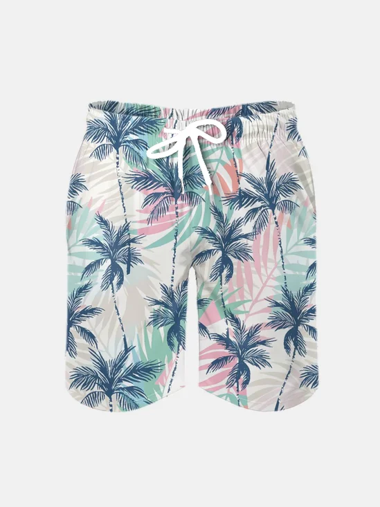 Men's Swim Trunks Hawaiian Tropical Palm Tree Beach Shorts with Pockets