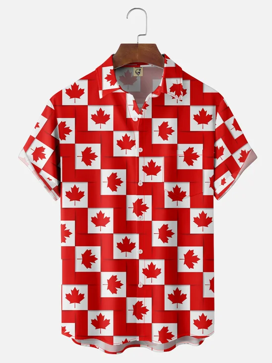 Moisture-wicking Canada Day Maple Leaf Plaid Chest Pocket Casual Shirt