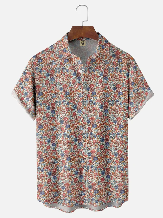 Moisture Wicking Floral Chest Pocket Hawaiian Shirt