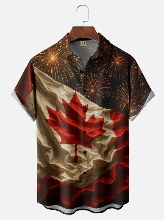 Moisture-wicking Canada Day Maple Leaf Flag Chest Pocket Casual Shirt