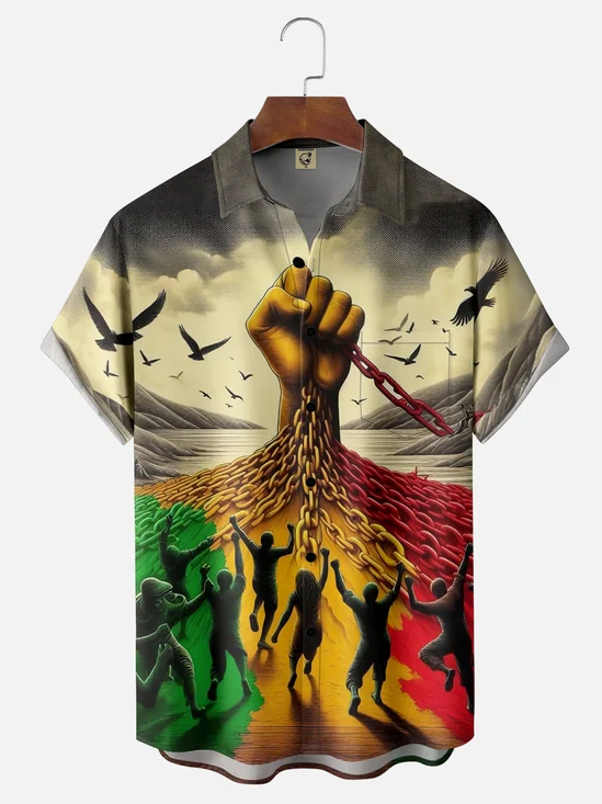 Moisture-wicking Juneteenth Broken Chain Chest Pocket Casual Shirt