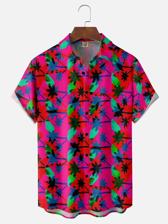 Moisture-wicking Palm Tree Chest Pocket Hawaiian Shirt