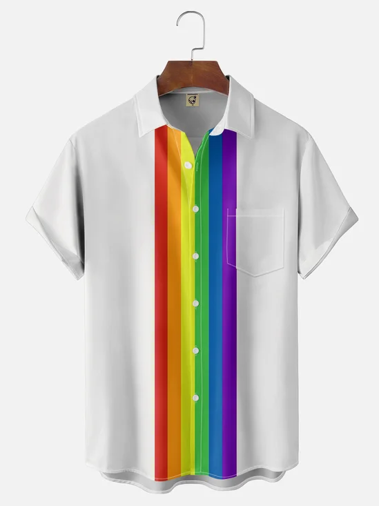 Moisture-wicking LGBT Rainbow Stripes Chest Pocket Casual Shirt