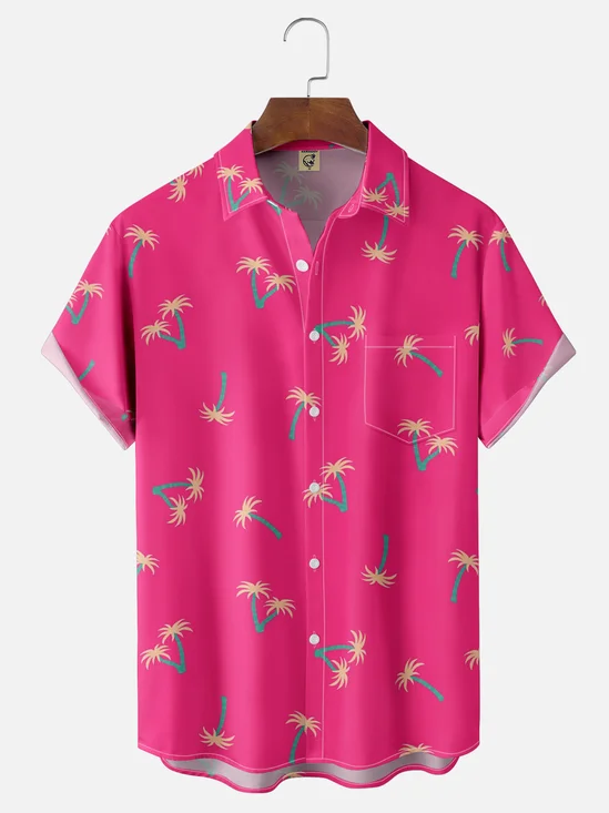 Moisture-wicking Palm Tree Chest Pocket Hawaiian Shirt