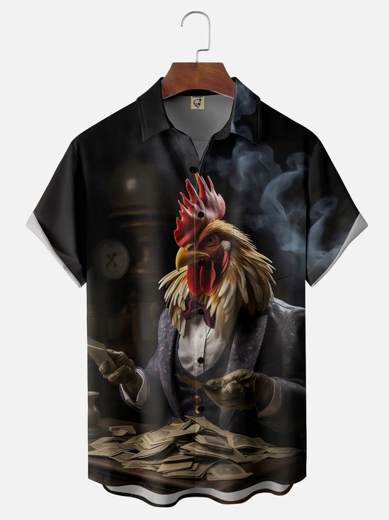 Moisture-wicking Cockfather Chest Pocket Hawaiian Shirt