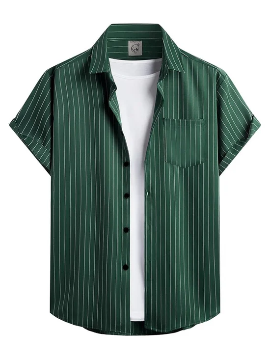 Tall Size Striped Chest Pocket Short Sleeve Casual Shirt