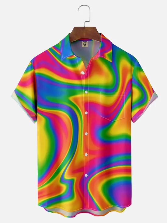 Moisture-wicking Gradient Color Chest Pocket Casual Shirt