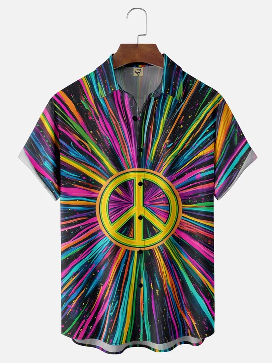 Moisture-wicking Hippies Peace Love Chest Pocket Casual Shirt