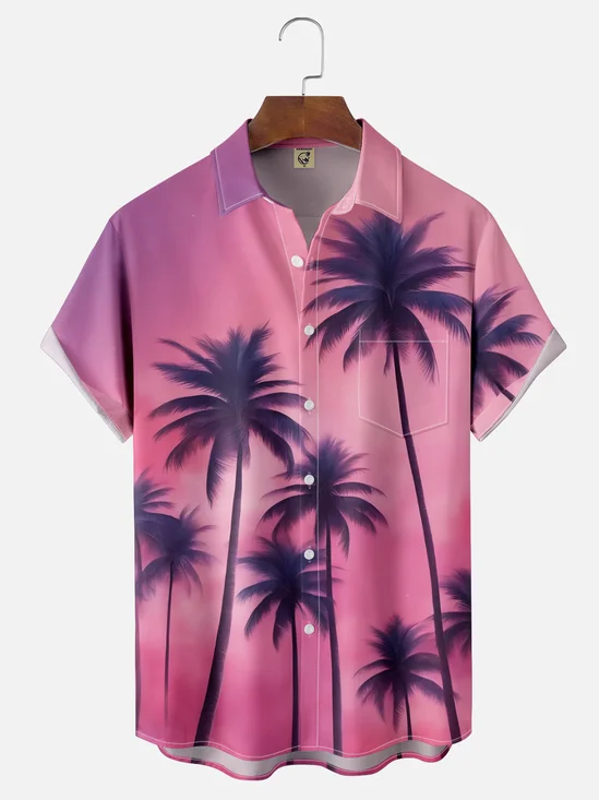Moisture-wicking Palm Tree Chest Pocket Hawaiian Shirt