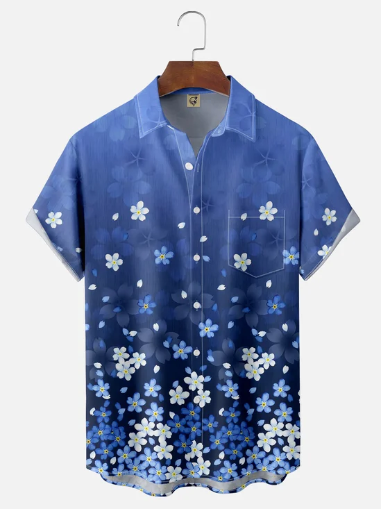 Moisture-wicking Sakura Floral Chest Pocket Hawaiian Shirt
