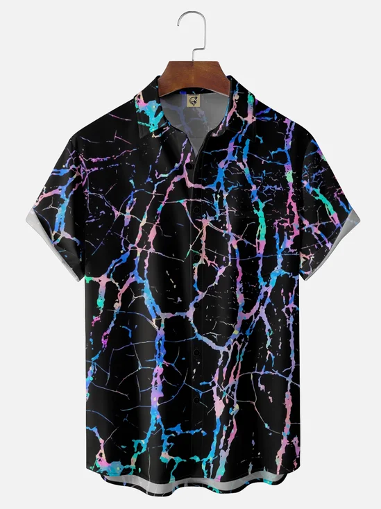 Moisture-wicking Abstract Crack Chest Pocket Casual Shirt