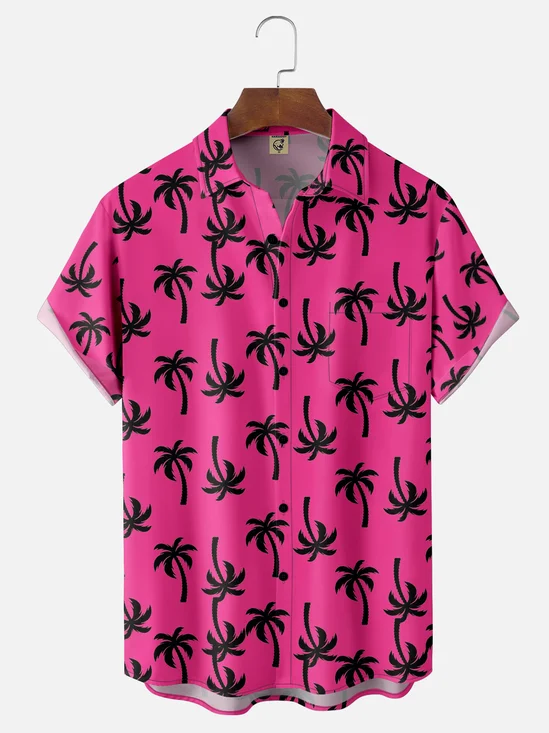 Moisture-wicking Palm Tree Chest Pocket Hawaiian Shirt