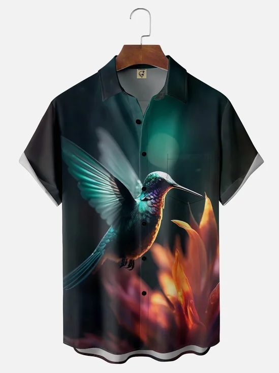 Moisture-wicking Hummingbird Chest Pocket Hawaiian Shirt