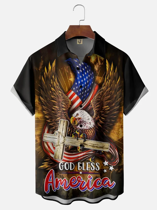 Moisture-wicking American Eagle God Bless America Chest Pocket Casual Shirt