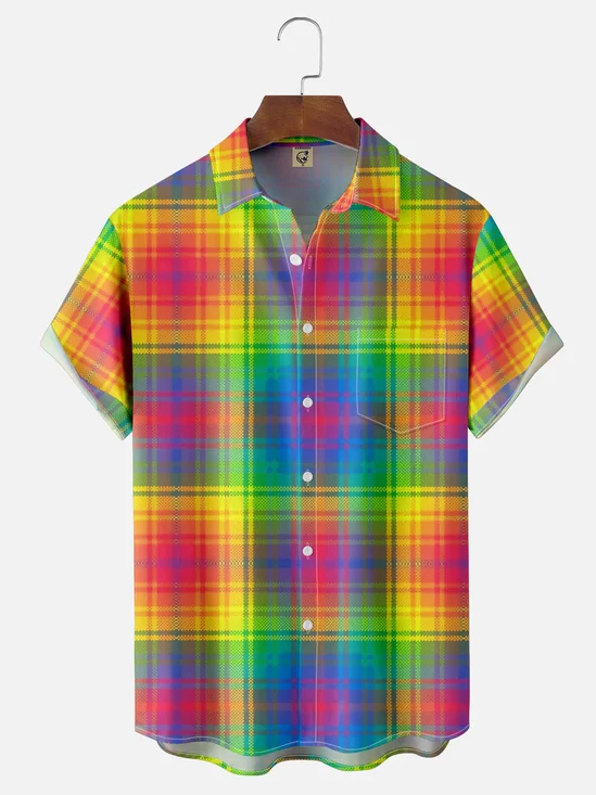 Moisture-wicking Gradient Plaid Chest Pocket Casual Shirt