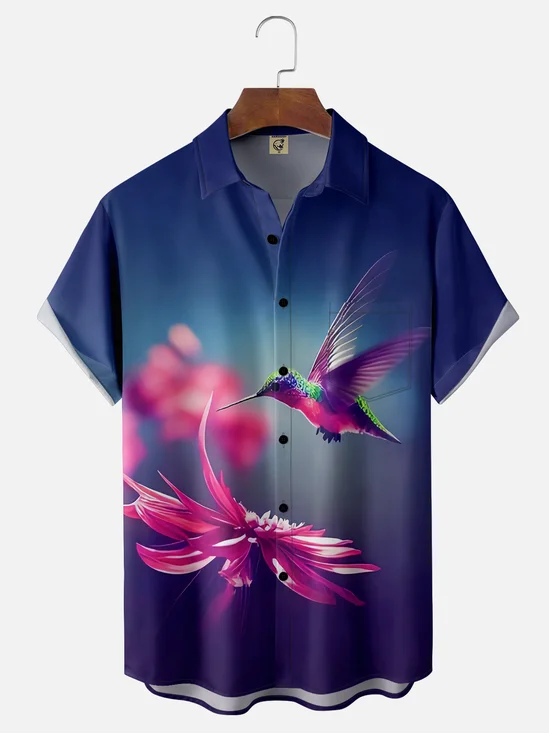 Moisture-wicking Hummingbird Chest Pocket Hawaiian Shirt