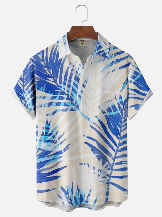 Moisture-wicking Palm Tree Chest Pocket Hawaiian Shirt
