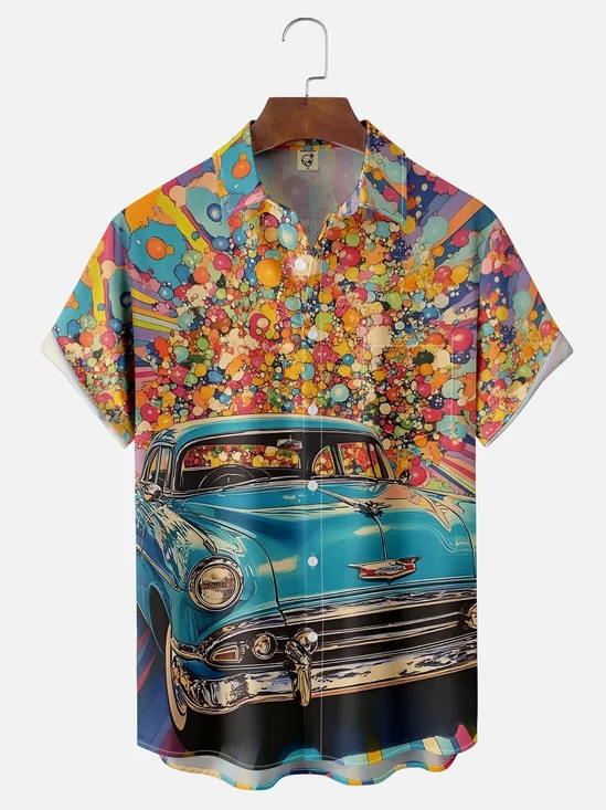 Moisture-wicking Vintage Car Chest Pocket Casual Shirt