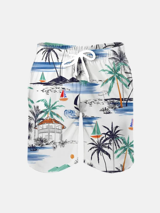 Men's Swim Trunks Hawaiian Tropical Palm Tree Beach Shorts with Pockets