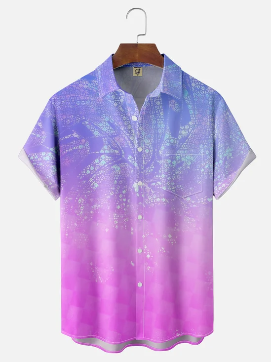 Moisture-wicking Artistic Abstract Gradient Colors Chest Pocket Casual Shirt