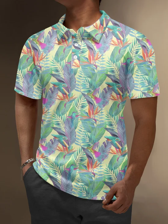 Moisture Wicking Hawaiian Leaf Bird Golf Polo