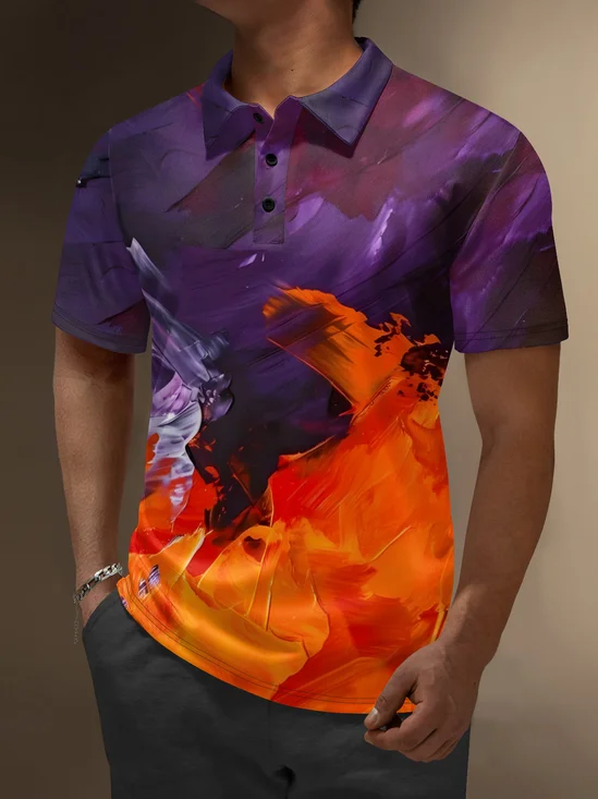 Moisture Wicking Artistic Abstract Watercolor Paint Golf Polo