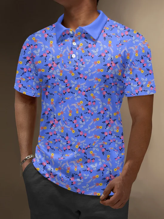 Moisture Wicking Hawaiian Flowers Leaves Golf Polo