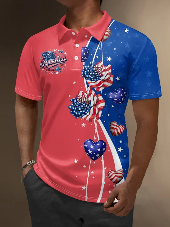 Moisture Wicking Independence Day American Flag Stars Golf Polo