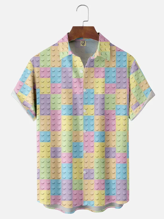 Moisture-wicking Art Building Blocks Chest Pocket Casual Shirt