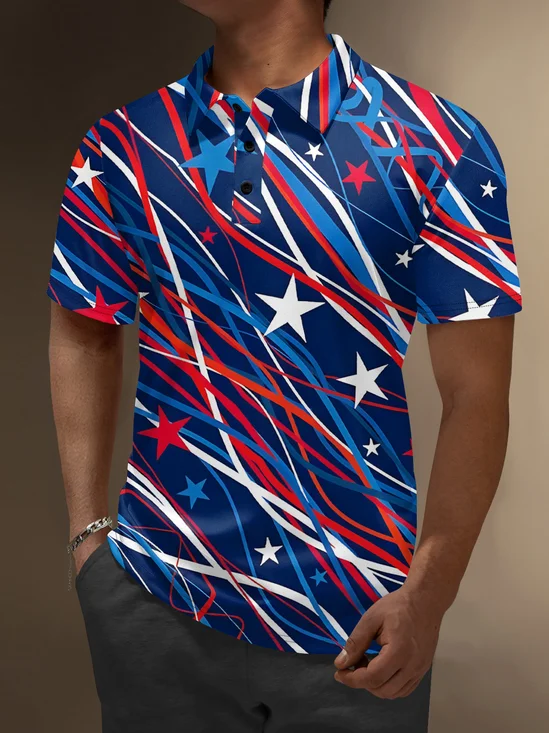 Moisture Wicking American Flag Day Stars Golf Polo