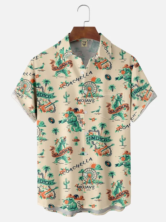 Moisture-wicking Coachella Music Festival Chest Pocket Casual Shirt