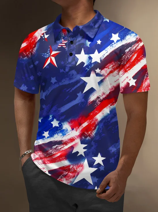 Moisture Wicking American Flag Day Stars Golf Polo