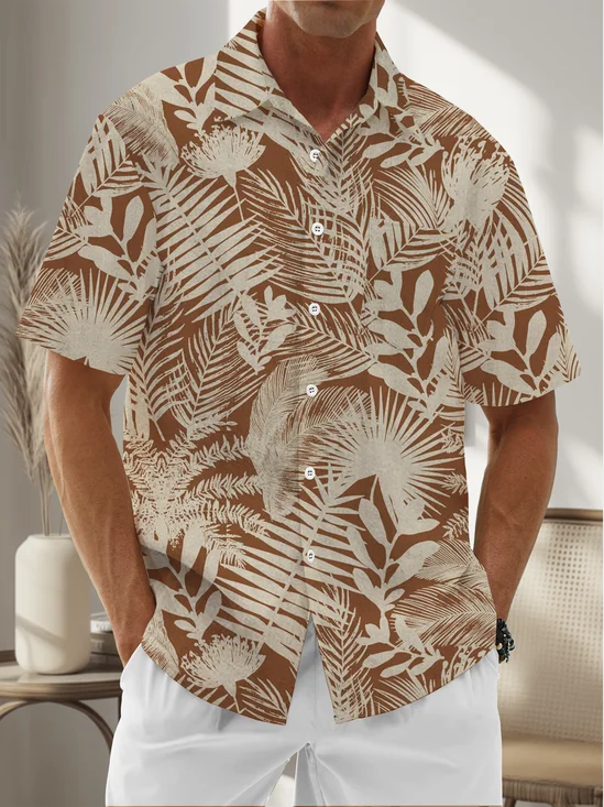 Moisture Wicking Plants Chest Pocket Hawaiian Shirt