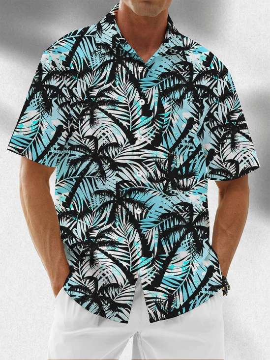 Moisture Wicking Gradient Plants Coconut Tree Chest Pocket Hawaiian Shirt