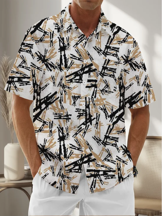 Moisture Wicking Geometric Lines Chest Pocket Hawaiian Shirt
