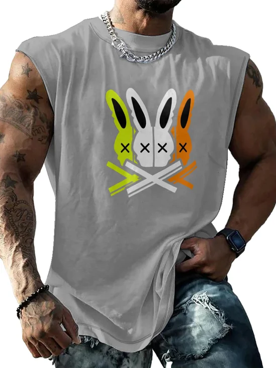 Mens Crewneck Tank Tops Rabbit Beach Sleeveless Shirt