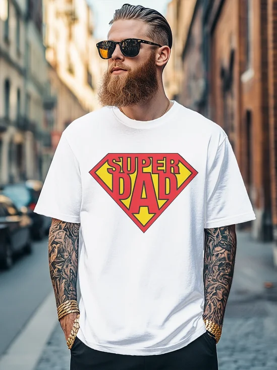 Men's Father's Day "Super Dad" Slogan Fitted T-shirts