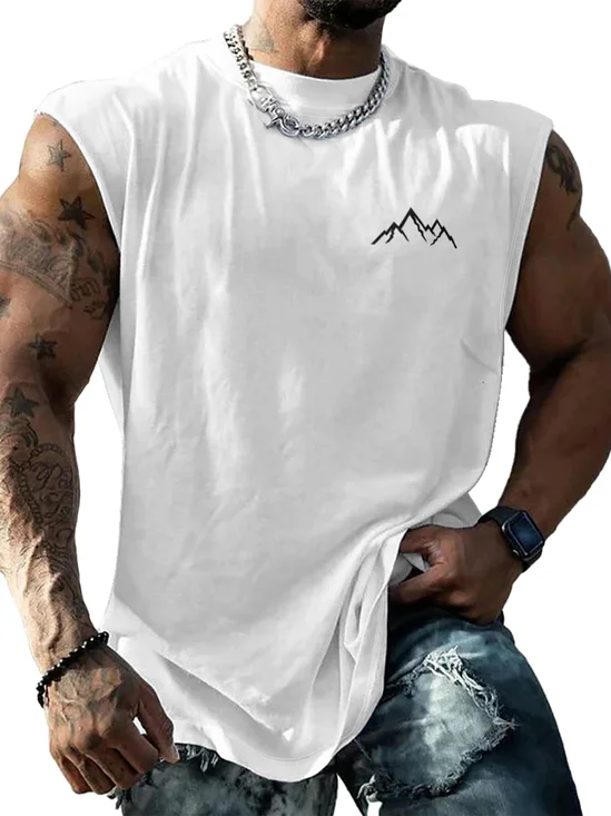 Mens Crewneck Tank Tops Mountain Beach Sleeveless Shirt