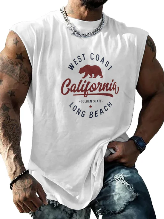Mens Crewneck Tank Tops California West Coast Beach Sleeveless Shirt