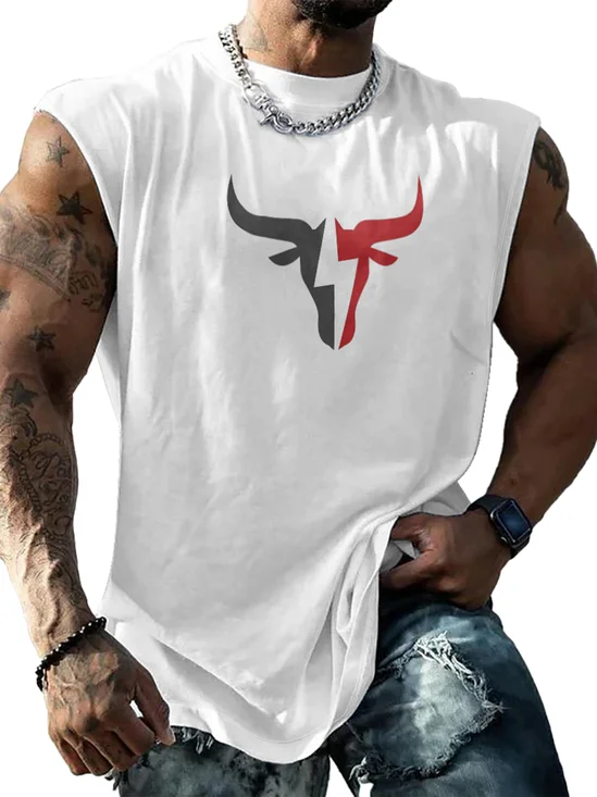 Mens Crewneck Tank Tops Bull Beach Sleeveless Shirt