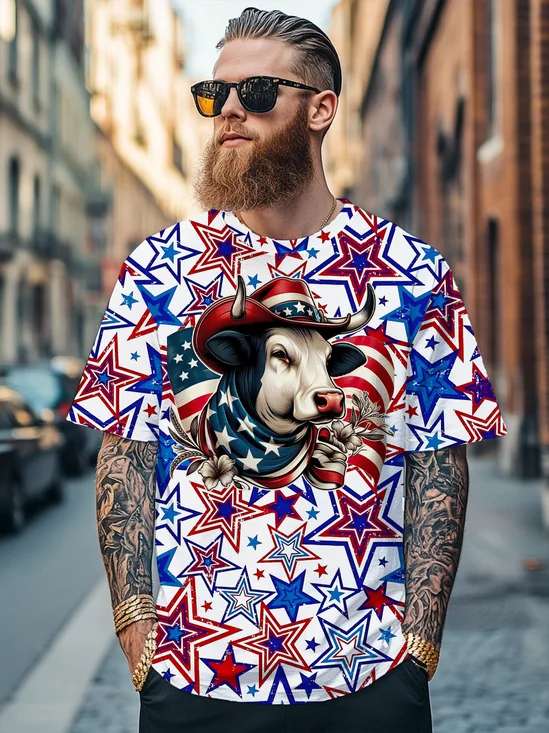 Men's Independence Day Stars Denim American Flag Fitted T-shirts