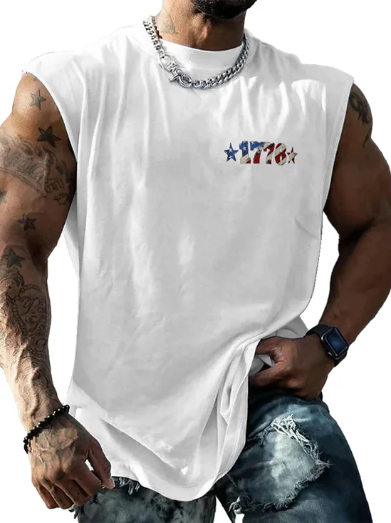 Mens Crewneck Tank Tops American 1776 Beach Sleeveless Shirt