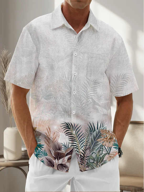 Moisture Wicking Plants Chest Pocket Hawaiian Shirt