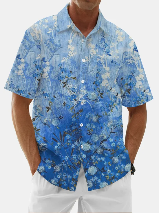 Moisture Wicking Floral Chest Pocket Hawaiian Shirt