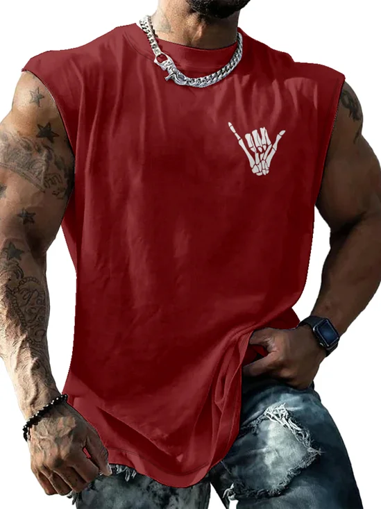 Mens Crewneck Tank Tops Rock Music Skull Beach Sleeveless Shirt