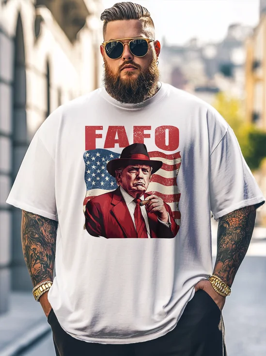 Big Size Men's Funny Trump "FAFO" American Flag Loose T-shirt