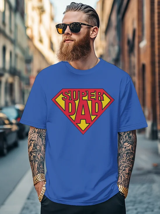 Men's Father's Day "Super Dad" Slogan Fitted T-shirts