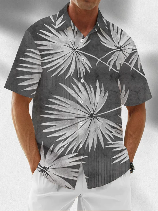 Moisture Wicking Plants Chest Pocket Hawaiian Shirt