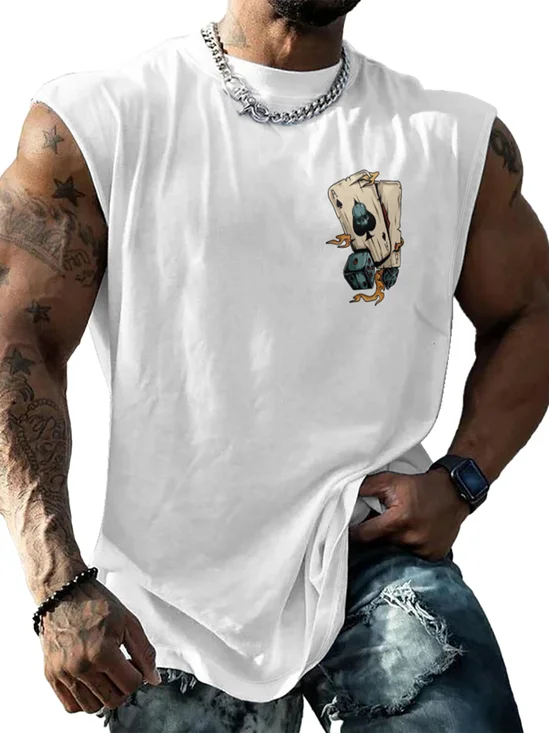 Mens Crewneck Tank Tops Poker Dice Beach Sleeveless Shirt