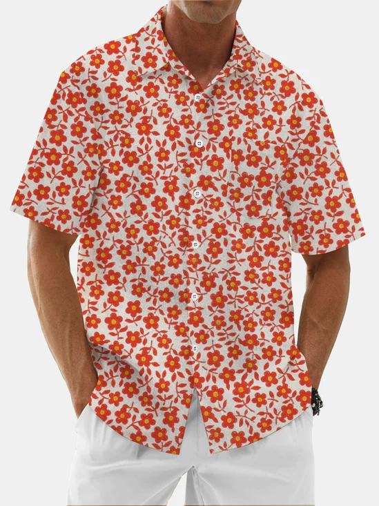 Moisture Wicking Plants Flowers Chest Pocket Hawaiian Shirt